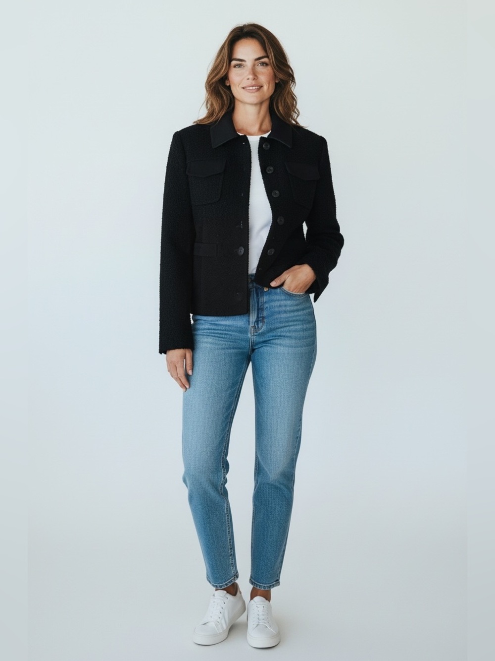 Bernardo Black Suede Textured Genuine Leather Button Front Collared Jacket Size